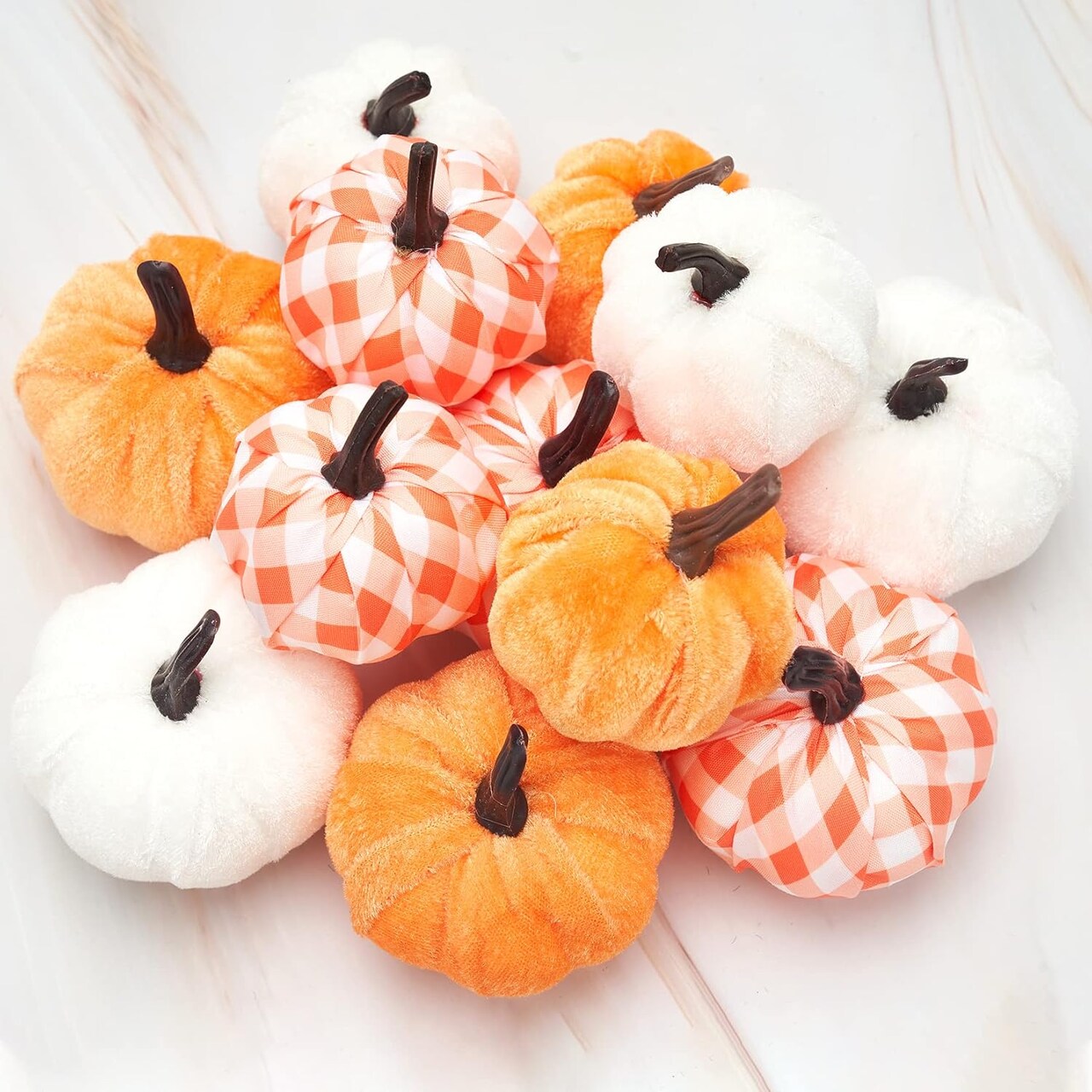 Pumpkin Decor Fake Foam Harvest Decorative Velvet Pumpkins Set of 1 (Fall Multi) 2.55"D x 2.55"W x 2.55"H